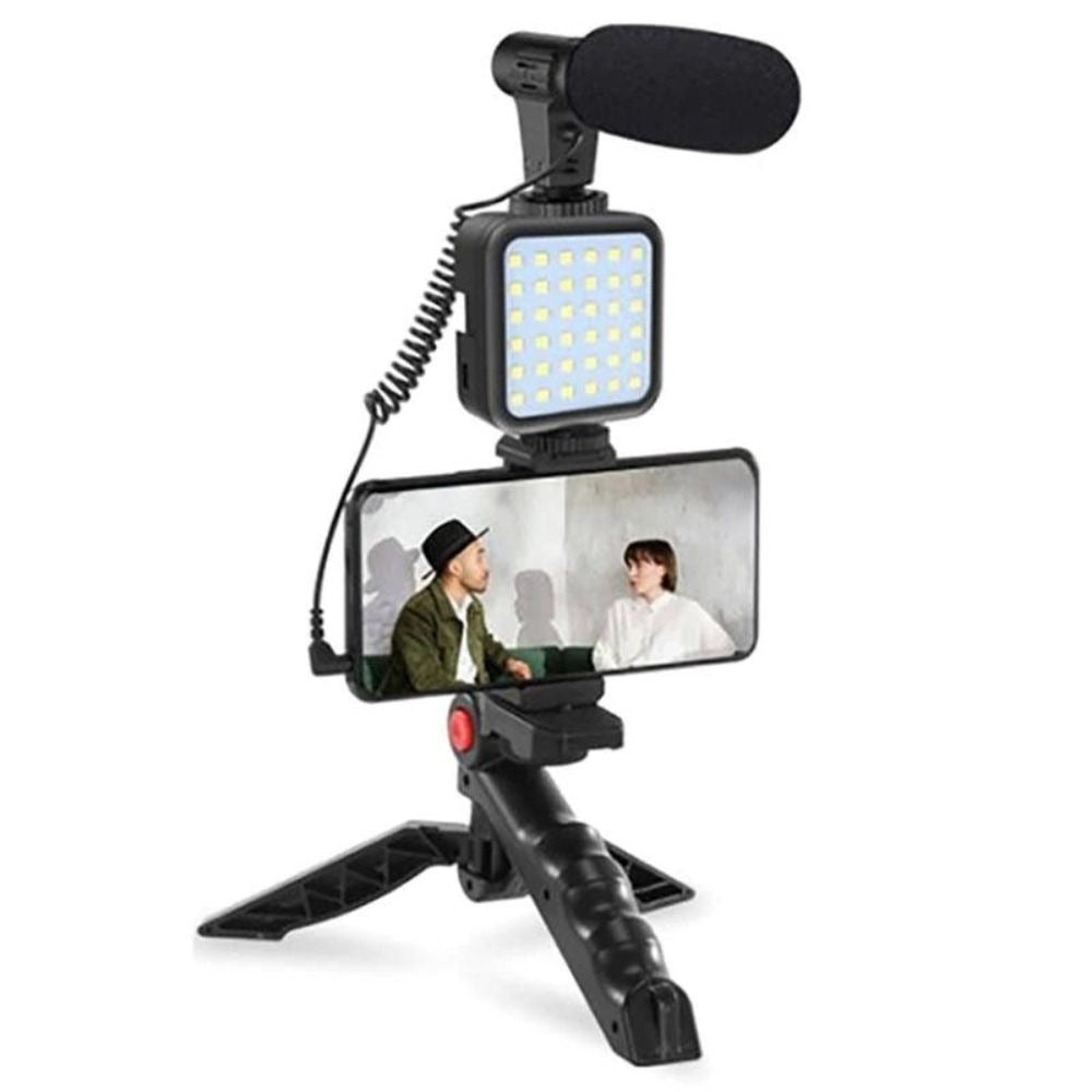 High Quality Vlogging Kit | Mobile & DSLR Accessories | Tripod, Mic & 360° LED Video Recording Setup